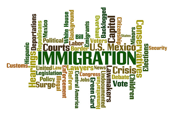 Immigration word cloud on white background